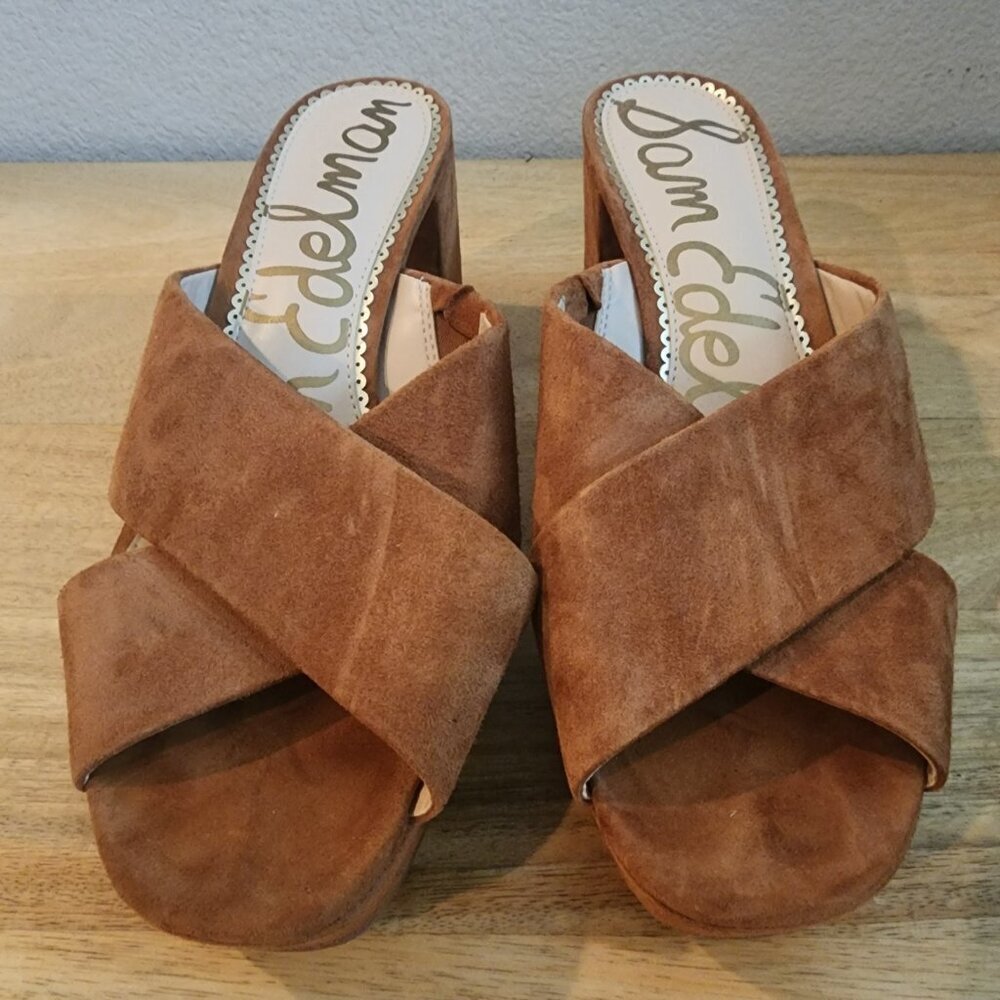 Sam Edelman Womens Jayne Slide Sandals Crisscross Strap Suede Brown Size 8.5M